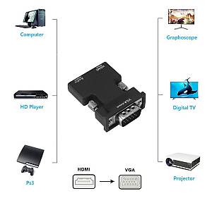 POWERTECH αντάπτορας HDMI σε VGA CAB-H120 με 3.5mm, μαύρος CAB-H120