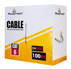 POWERTECH καλώδιο δικτύου CAB-N293, Cat 6 U/UTP, CCA, 24AWG, 100m, μαύρο CAB-N293