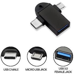 POWERTECH αντάπτορας USB σε USB-C & micro USB CAB-UC090, 5Gbps, μαύρος CAB-UC090