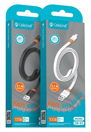 CELEBRAT καλώδιο micro USB σε USB CB-33M, flat, 2.1A, 1m, λευκό CB-33A-M-WH