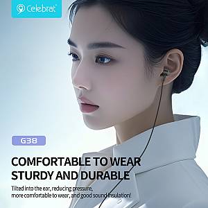 CELEBRAT earphones με μικρόφωνο G38, USB-C σύνδεση, 10mm, 1.2m, μαύρα CB-G38-BK