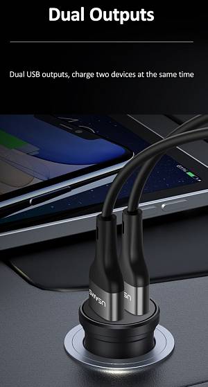 USAMS φορτιστής αυτοκινήτου C20, 2x USB, 2.4A, μαύρος CC114TC01