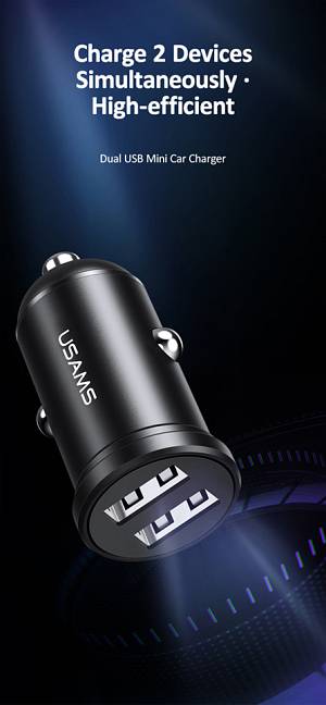 USAMS φορτιστής αυτοκινήτου C20, 2x USB, 2.4A, μαύρος CC114TC01