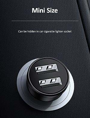 USAMS φορτιστής αυτοκινήτου C20, 2x USB, 2.4A, μαύρος CC114TC01