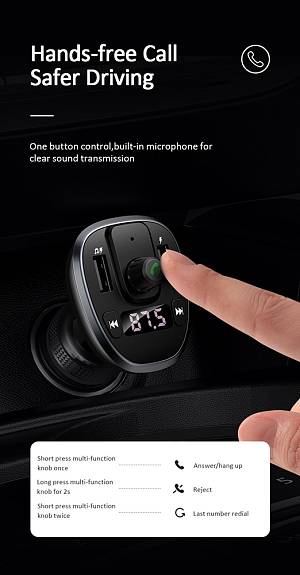 USAMS FM transmitter με οθόνη US-CC115, 2x USB, SD card, 3.4A, μαύρο CC115GC01