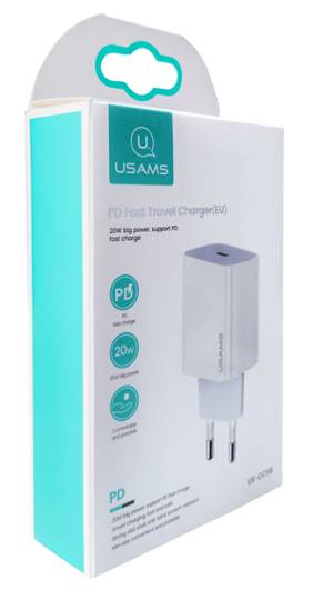 USAMS φορτιστής τοίχου US-CC118, 1x type-C, PD3.0 20W 3A, λευκός CC118TC01