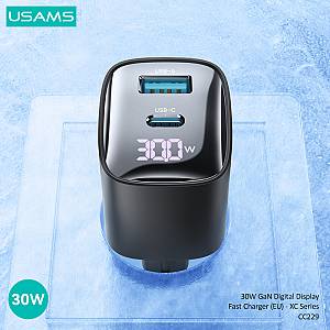 USAMS φορτιστής τοίχου US-CC229, USB & USB-C, 30W, GaN, μαύρος CC229TC01