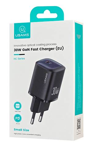 USAMS φορτιστής τοίχου US-CC251, USB-C, 30W, GaN, μαύρος CC251TC01