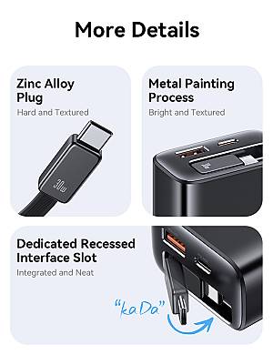 USAMS φορτιστής τοίχου CC296 με καλώδιο, USB & USB-C, 30W, μαύρος CC296TC01