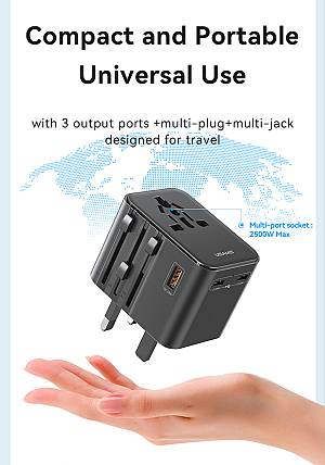 USAMS φορτιστής/αντάπτορας πρίζας CC309, USB & 2x USB-C, universal, 25W, μαύρος CC309TC01