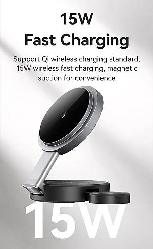 USAMS ασύρματος φορτιστής CD234, 3 σε 1, 15W, μαύρος CD234WXC01