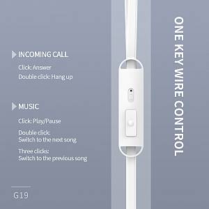 CELEBRAT earphones με μικρόφωνο G19, 3.5mm σύνδεση, Φ10mm, 1.2m, λευκά CL-G19-WH