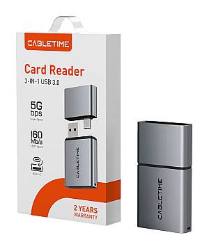 CABLETIME card reader CT-ACCD3-AG για SD & micro SD, USB 3.0, 5Gbps, γκρι CT-ACCD3-AG