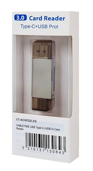CABLETIME card reader CT-ACMCD2-ZG για SD & micro SD, USB/USB-C σύνδεση, 5Gbps, γκρι CT-ACMCD2-ZG