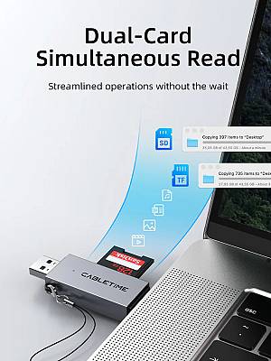 CABLETIME card reader CT-ACSD3-AG, SD/micro SD, USB/USB-C, 5Gbps, γκρι CT-ACSD3-AG