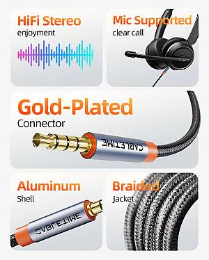 CABLETIME καλώδιο ήχου 3.5mm CT-AM35M, gold plated, 1m, μαύρο CT-AM35M-AG1