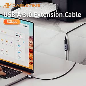 CABLETIME καλώδιο προέκτασης USB CT-AMAF1, 5Gbps, 2m, μαύρο CT-AMAF1-AG2