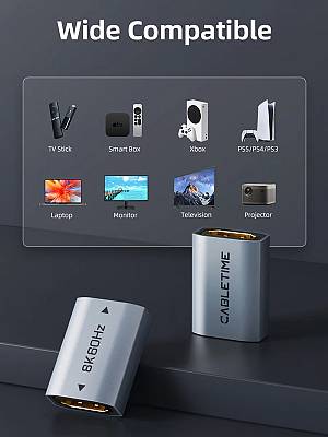 CABLETIME αντάπτορας HDMI CT-HEF8K-AG, 8K/60Hz, 4K/120Hz, 48 Gbps, γκρι CT-HEF8K-AG