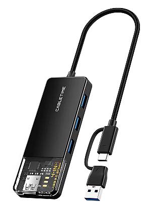 CABLETIME USB hub CT-HUBT3-PB, 4x θυρών, 5Gbps, USB/USB-C σύνδεση, μαύρο CT-HUBT3-PB