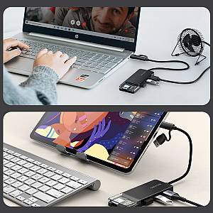 CABLETIME USB hub CT-HUBT5-PB, 4x θυρών, 10Gbps, USB/USB-C σύνδεση, μαύρο CT-HUBT5-PB