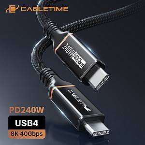 CABLETIME καλώδιο USB-C σε USB-C CT-USB4, 240W, 40Gbps, 8K/60Hz, USB4, 1m, μαύρο CT-USB4-AB1