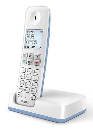 PHILIPS ασύρματο τηλέφωνο D2501S-34, με ελληνικό μενού, λευκό-μπλε D2501S-34