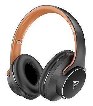 DOQAUS headphones DESIGN 1, ασύρματα & ενσύρματα, Φ40mm, 600mAh, μαύρα/καφέ DESIGN1-BR