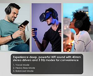 DOQAUS headphones DESIGN 2, ασύρματα & ενσύρματα, Φ40mm, 600mAh, μαύρα DESIGN2-BK