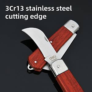 DELI σουγιάς DL0060 με ξύλινη λαβή, πτυσσόμενος, 200mm, καφέ DL0060