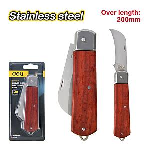 DELI σουγιάς DL0060 με ξύλινη λαβή, πτυσσόμενος, 200mm, καφέ DL0060