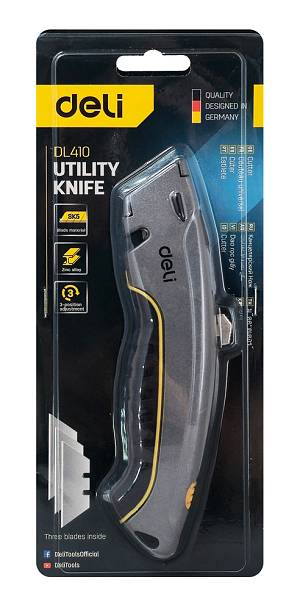 DELI κοπίδι DL410 με ανταλλακτικές λεπίδες, μεταλλικό, 19mm, γκρι DL410