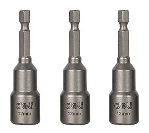 DELI σετ καρυδάκια DL4812T για δραπανοκατσάβιδο, μαγνητικά, 12mm, εξάγωνα, 3τμχ DL4812T