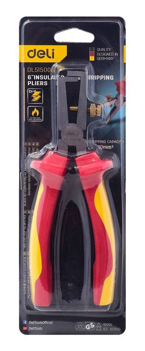 DELI απογυμνωτής καλωδίων ηλεκτρολόγου DL515006, αντιολισθητικές λαβές, ρυθμιζόμενος, VDE 1000V, 160mm DL515006