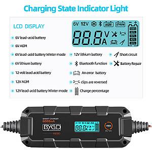 BYGD φορτιστής & συντηρητής μπαταρίας αυτοκινήτου F6000 με οθόνη, 6-12V/6A F6000
