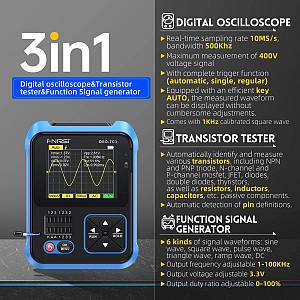 FNIRSI 3 σε 1 παλμογράφος/signal generator/transistor tester χειρός DSO-TC3, επαναφορτιζόμενο FNR-DSO-TC3