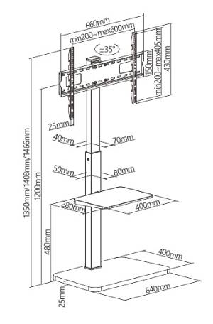 BRATECK βάση τηλεόρασης δαπέδου FS32-46, 37-75, έως 40kg, με ράφι FS32-46