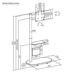 BRATECK βάση τηλεόρασης δαπέδου FS54-22T-02W, 17-43, έως 15kg, με ράφι & ροδάκια, μαύρη FS54-22T-02W-BK