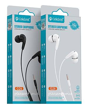 CELEBRAT earphones με μικρόφωνο G26, 3.5mm σύνδεση, Φ10mm, 1.2m, μαύρα G26-BK