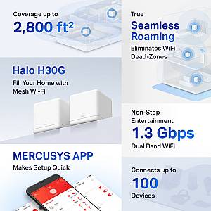 MERCUSYS Mesh Wi-Fi System Halo H30G, 1.3Gbps Dual Band, 2τμχ, Ver. 1.0 HALO-H30G-2PACK