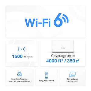 MERCUSYS Mesh WiFi 6 System Halo H60X, 1500Mbps Dual Band, 2τμχ, V.1.0 HALO-H60X-2PACK