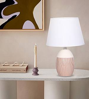 POWERTECH επιτραπέζιο φωτιστικό HLL-0141, E27, κεραμική βάση, καφέ/λευκό HLL-0141