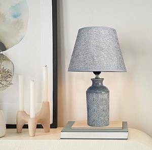 POWERTECH επιτραπέζιο φωτιστικό HLL-0142, E27, κεραμική βάση, γκρι HLL-0142