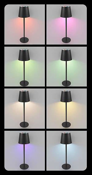 POWERTECH LED επιτραπέζιο φωτιστικό HLL-0195, RGB, ρυθμιζόμενο, επαναφορτιζόμενο, μαύρο HLL-0195