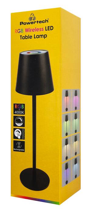 POWERTECH LED επιτραπέζιο φωτιστικό HLL-0195, RGB, ρυθμιζόμενο, επαναφορτιζόμενο, μαύρο HLL-0195