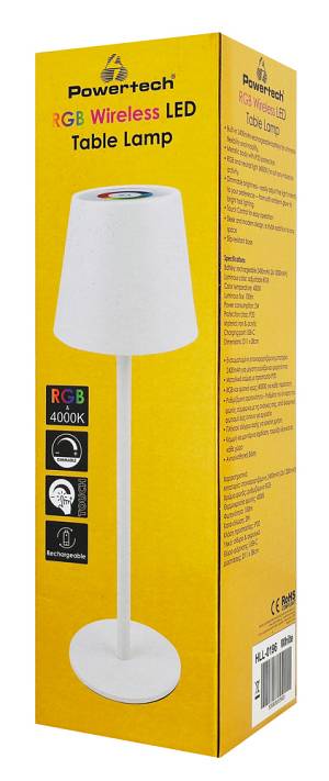 POWERTECH LED επιτραπέζιο φωτιστικό HLL-0196, RGB, ρυθμιζόμενο, επαναφορτιζόμενο, λευκό HLL-0196