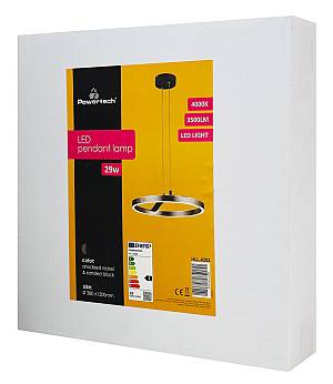 POWERTECH LED φωτιστικό οροφής HLL-0202, 29W, 4000K, Φ38x120cm, ασημί/μαύρο HLL-0202