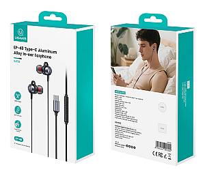 USAMS earphones με μικρόφωνο US-SJ758, USB-C σύνδεση, μεταλλικά, 1.2m, γκρι HSEP4801