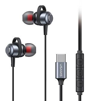 USAMS earphones με μικρόφωνο US-SJ758, USB-C σύνδεση, μεταλλικά, 1.2m, γκρι HSEP4801