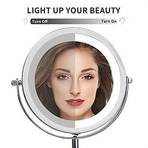 HOME USE επιτραπέζιος καθρέφτης HUH-0185 με LED φως, 1x/5x zoom, ασημί HUH-0185