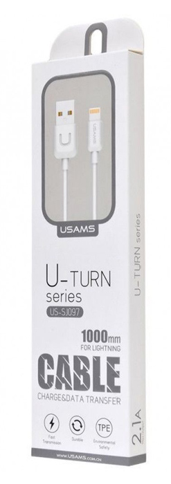 USAMS καλώδιο Lightning σε USB US-SJ097, 2.1A, 1m, λευκό IPUSBXD02